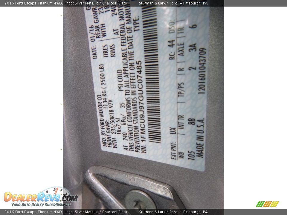 2016 Ford Escape Titanium 4WD Ingot Silver Metallic / Charcoal Black Photo #10