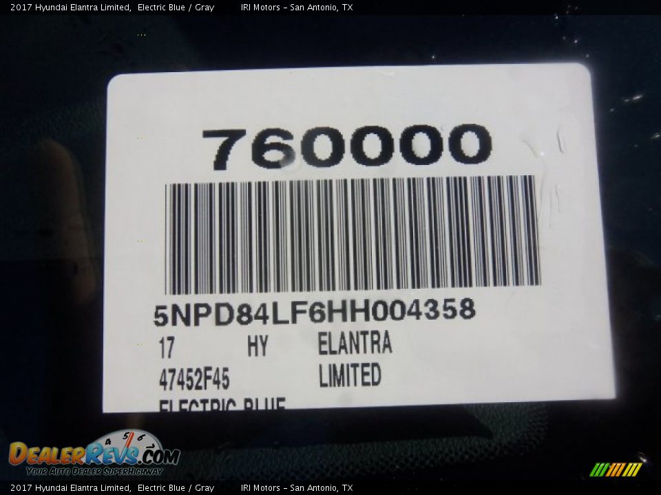 2017 Hyundai Elantra Limited Electric Blue / Gray Photo #3