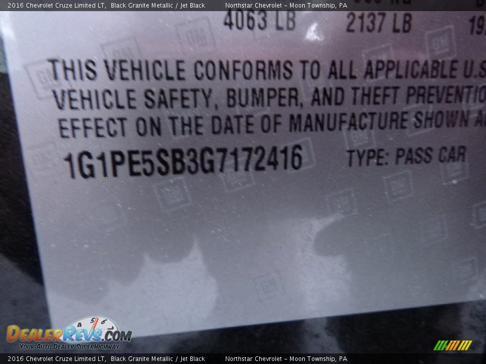 2016 Chevrolet Cruze Limited LT Black Granite Metallic / Jet Black Photo #16