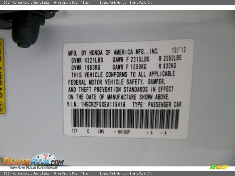2014 Honda Accord Sport Sedan White Orchid Pearl / Black Photo #29