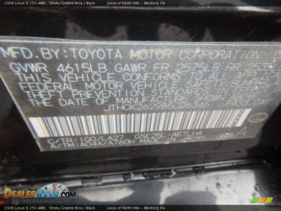 2008 Lexus IS 250 AWD Smoky Granite Mica / Black Photo #23