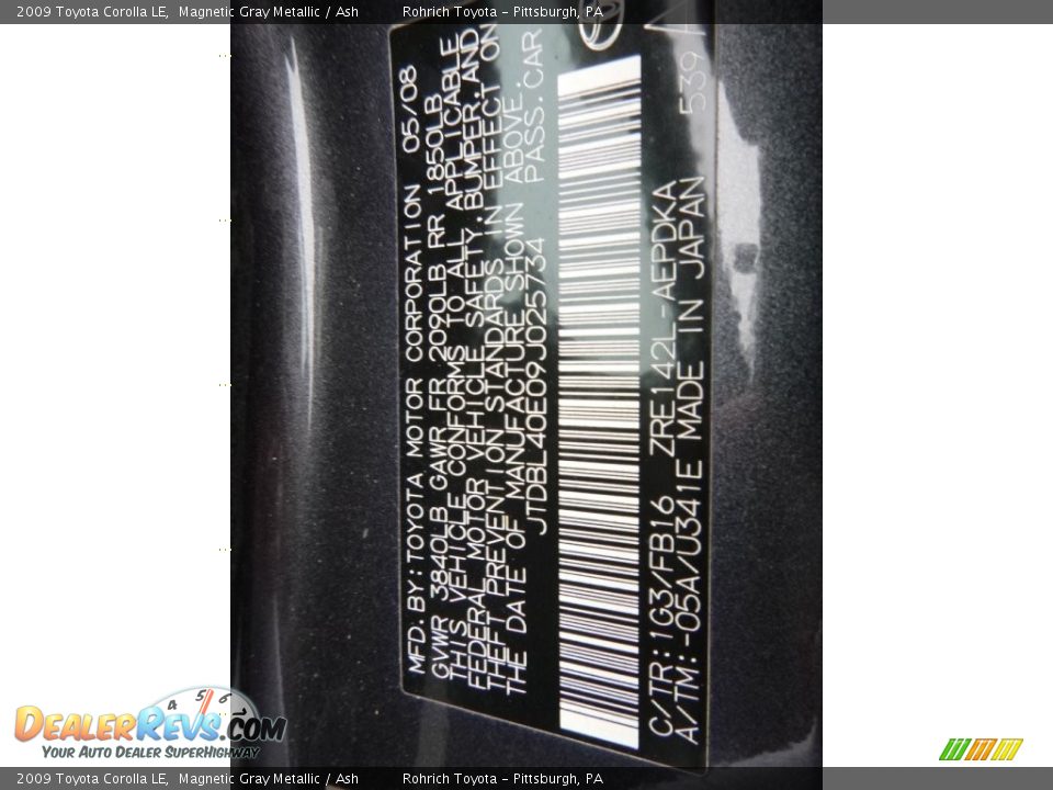 2009 Toyota Corolla LE Magnetic Gray Metallic / Ash Photo #25