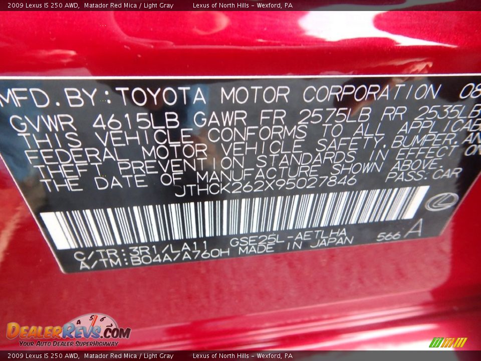 2009 Lexus IS 250 AWD Matador Red Mica / Light Gray Photo #23