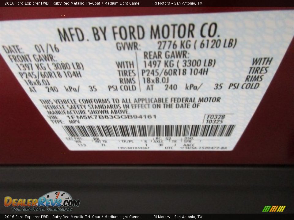 2016 Ford Explorer FWD Ruby Red Metallic Tri-Coat / Medium Light Camel Photo #17