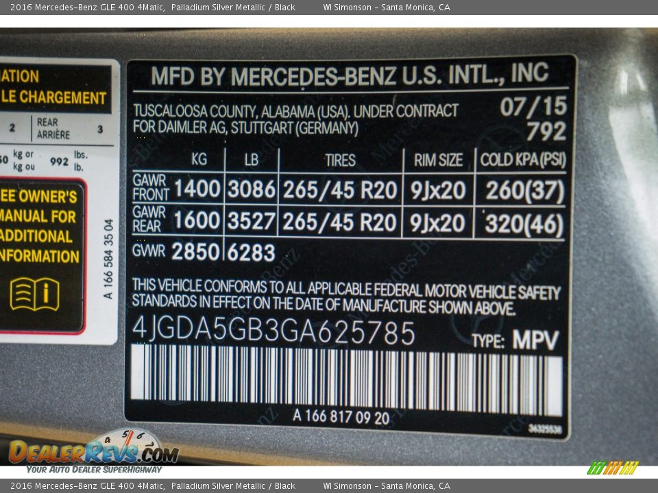 2016 Mercedes-Benz GLE 400 4Matic Palladium Silver Metallic / Black Photo #6