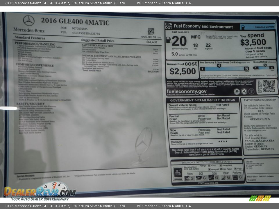 2016 Mercedes-Benz GLE 400 4Matic Palladium Silver Metallic / Black Photo #11