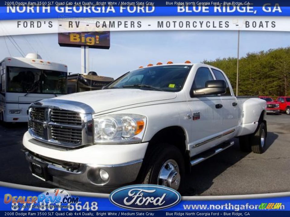 2008 Dodge Ram 3500 SLT Quad Cab 4x4 Dually Bright White / Medium Slate Gray Photo #1