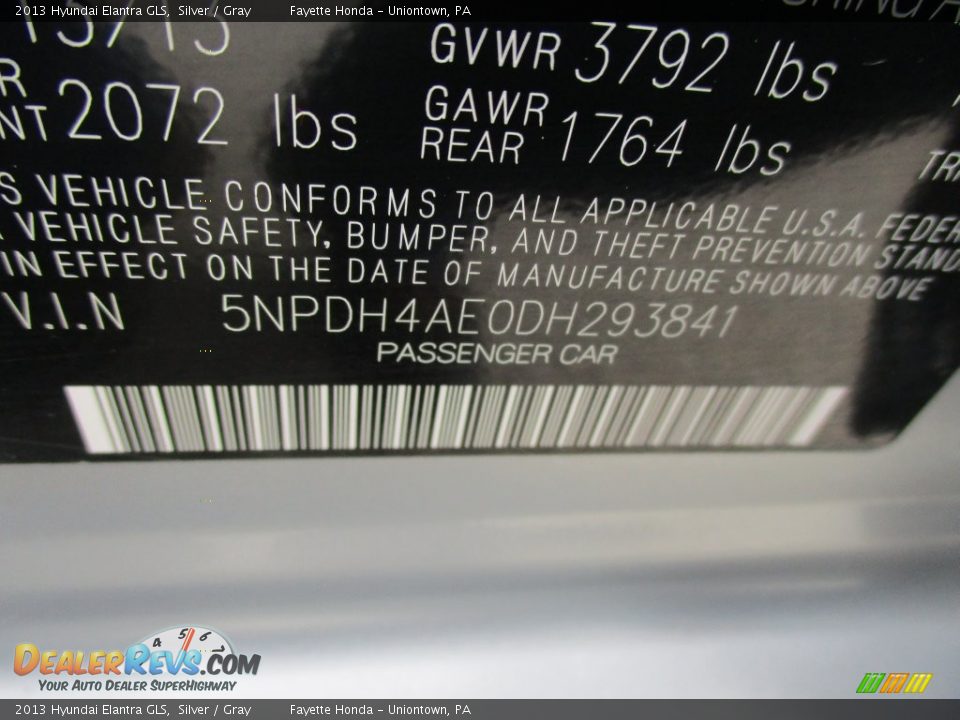 2013 Hyundai Elantra GLS Silver / Gray Photo #9