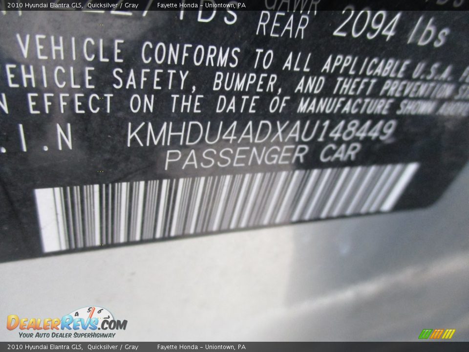 2010 Hyundai Elantra GLS Quicksilver / Gray Photo #9