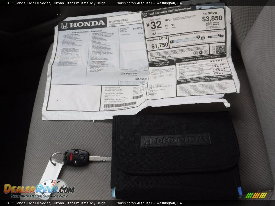 2012 Honda Civic LX Sedan Urban Titanium Metallic / Beige Photo #19