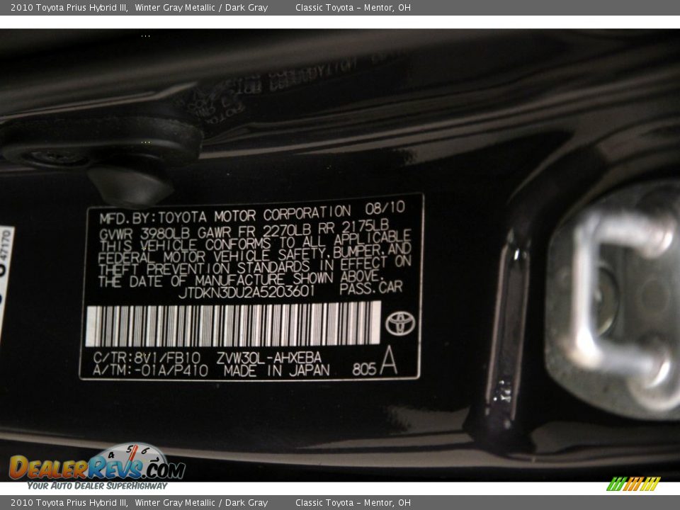 2010 Toyota Prius Hybrid III Winter Gray Metallic / Dark Gray Photo #14