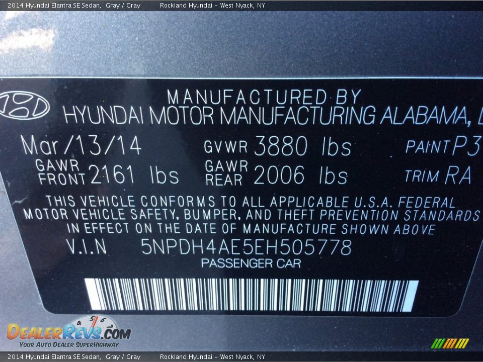 2014 Hyundai Elantra SE Sedan Gray / Gray Photo #27