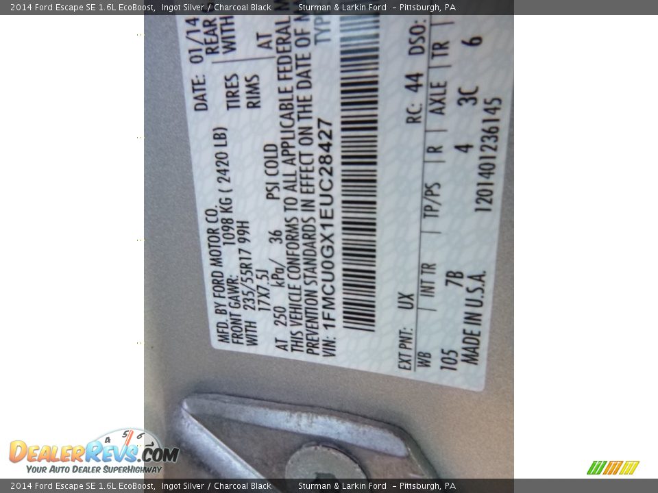 2014 Ford Escape SE 1.6L EcoBoost Ingot Silver / Charcoal Black Photo #11