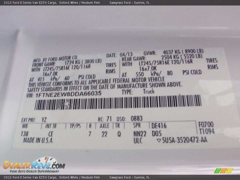 2013 Ford E Series Van E250 Cargo Oxford White / Medium Flint Photo #36