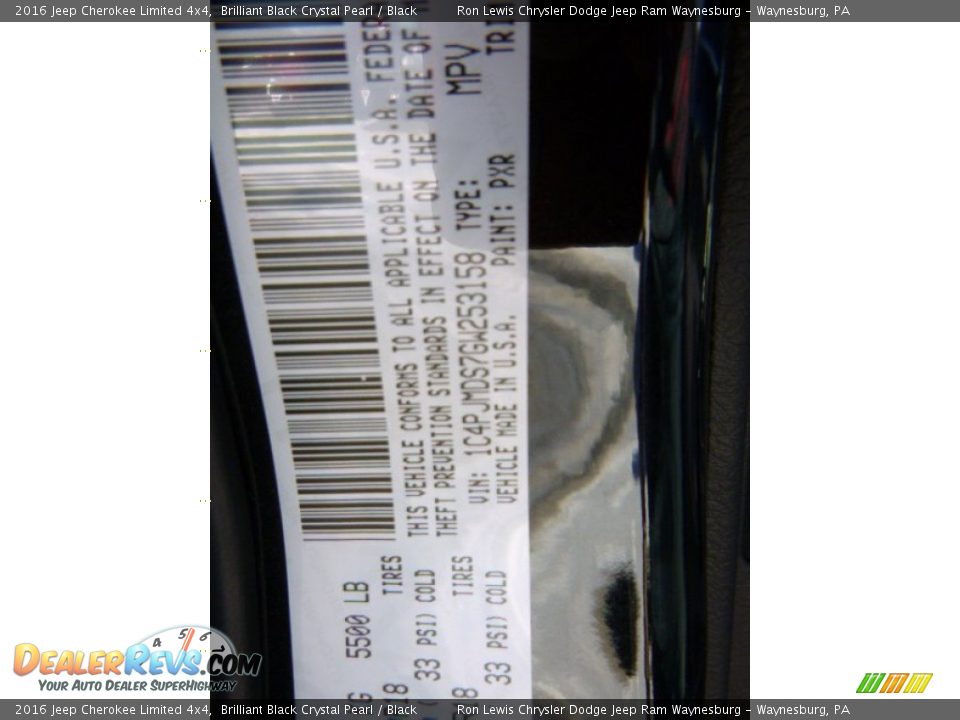 2016 Jeep Cherokee Limited 4x4 Brilliant Black Crystal Pearl / Black Photo #14