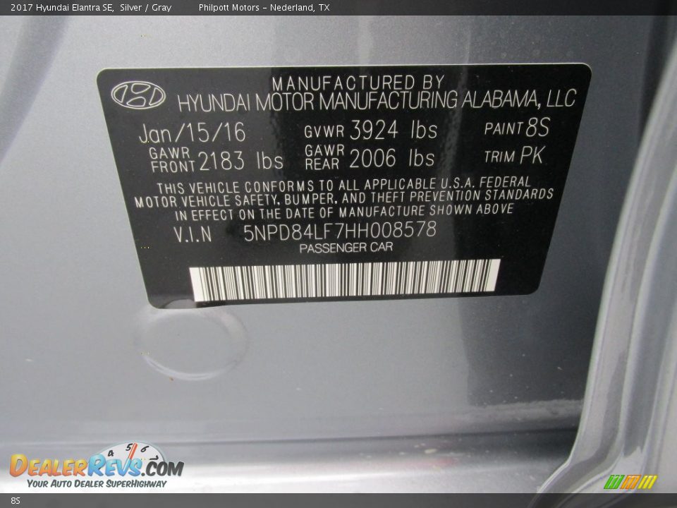 Hyundai Color Code 8S Silver