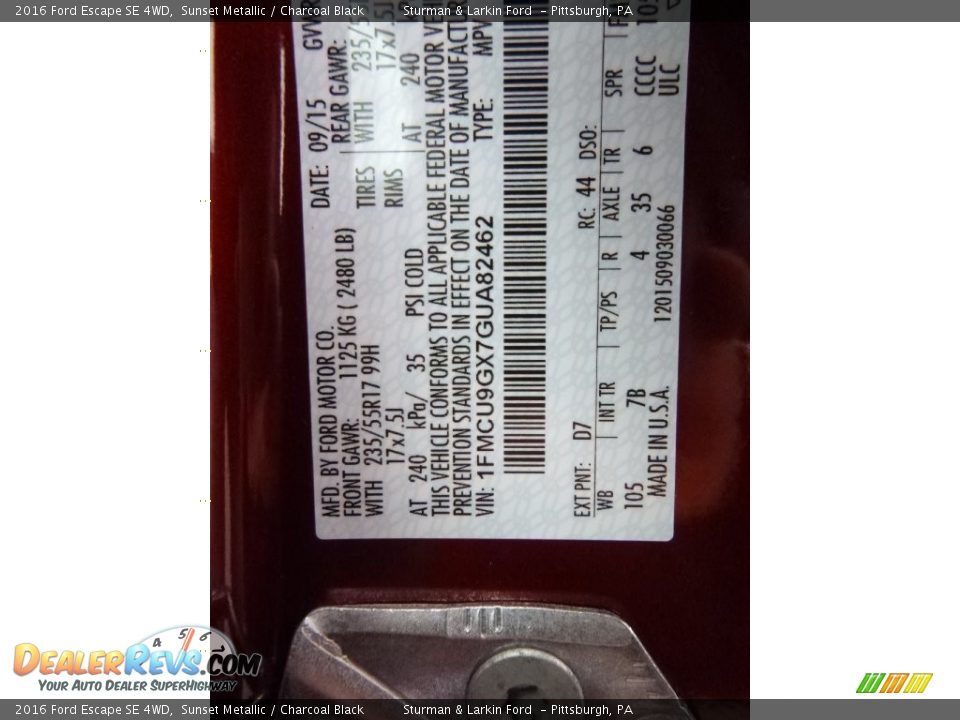 2016 Ford Escape SE 4WD Sunset Metallic / Charcoal Black Photo #11