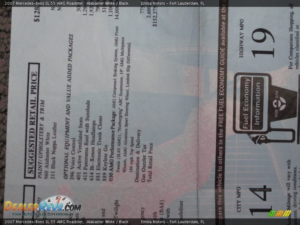 2007 Mercedes-Benz SL 55 AMG Roadster Window Sticker Photo #78