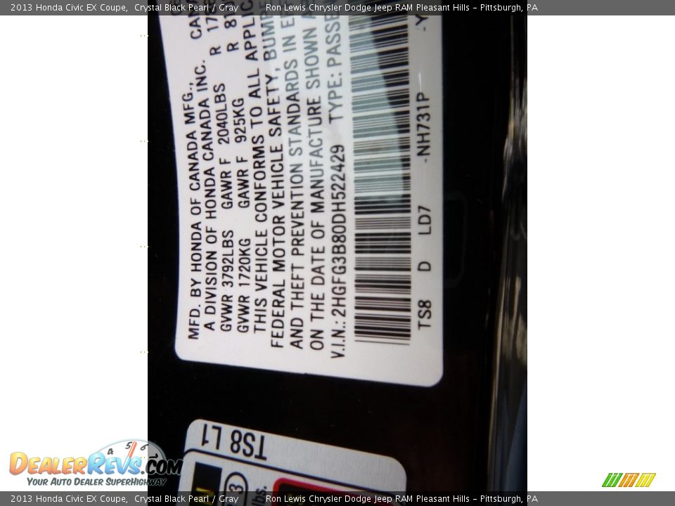 2013 Honda Civic EX Coupe Crystal Black Pearl / Gray Photo #14