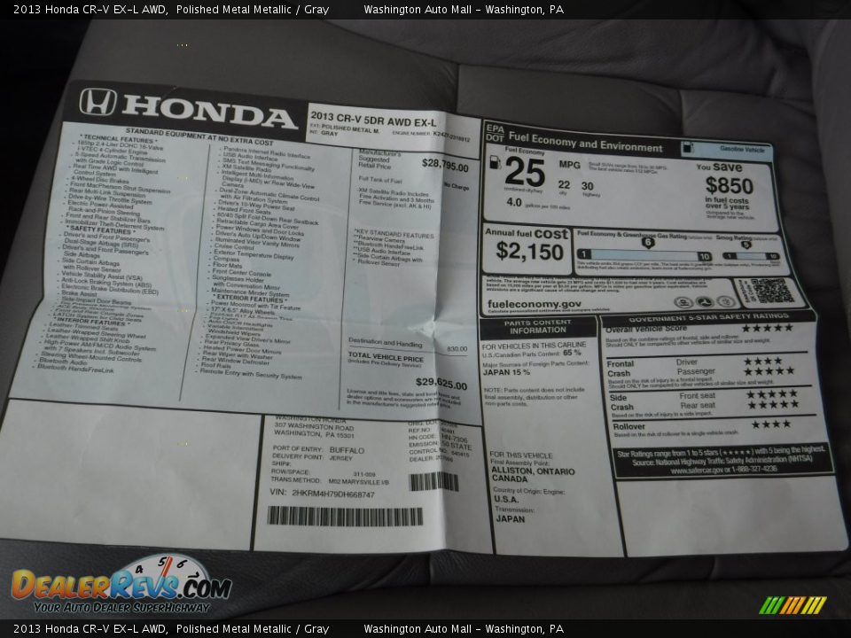 2013 Honda CR-V EX-L AWD Polished Metal Metallic / Gray Photo #25