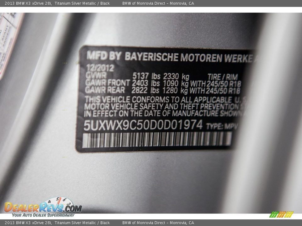2013 BMW X3 xDrive 28i Titanium Silver Metallic / Black Photo #21