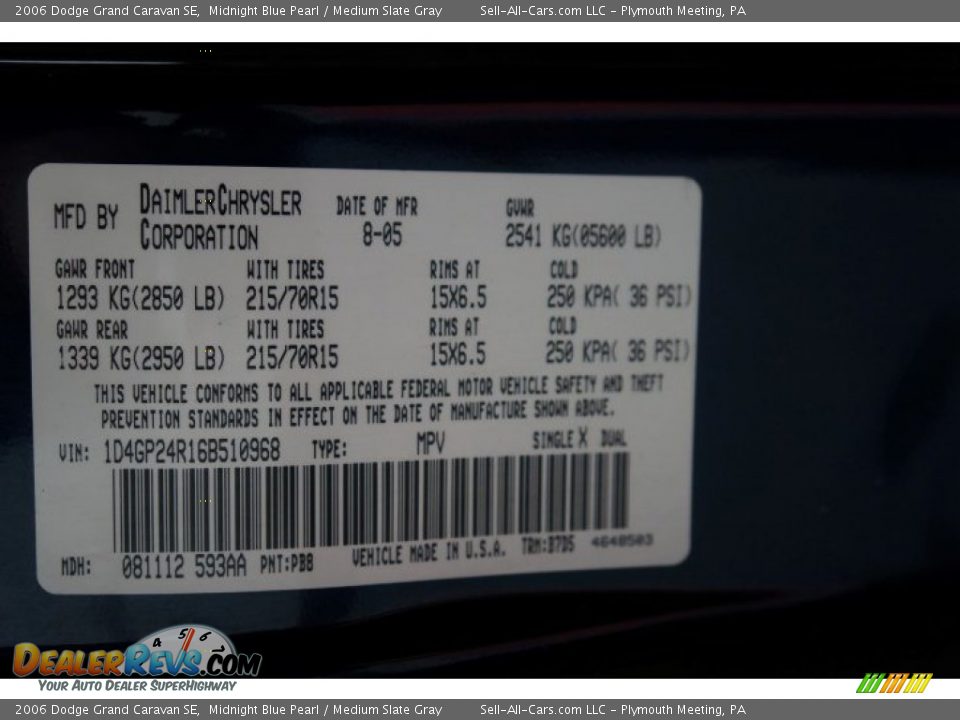 2006 Dodge Grand Caravan SE Midnight Blue Pearl / Medium Slate Gray Photo #14