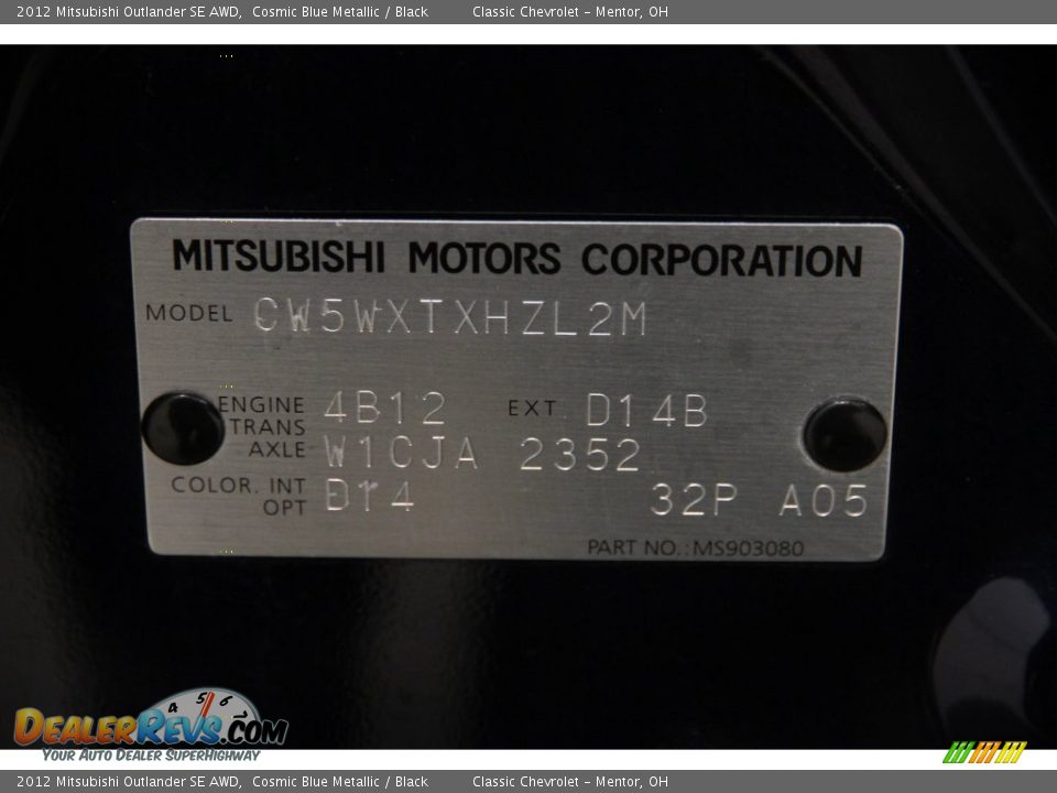 2012 Mitsubishi Outlander SE AWD Cosmic Blue Metallic / Black Photo #15