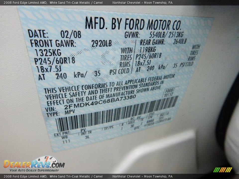 2008 Ford Edge Limited AWD White Sand Tri-Coat Metallic / Camel Photo #14