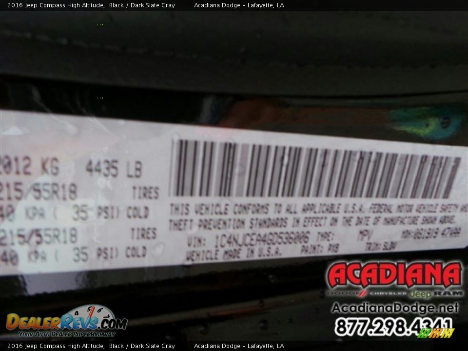 2016 Jeep Compass High Altitude Black / Dark Slate Gray Photo #14