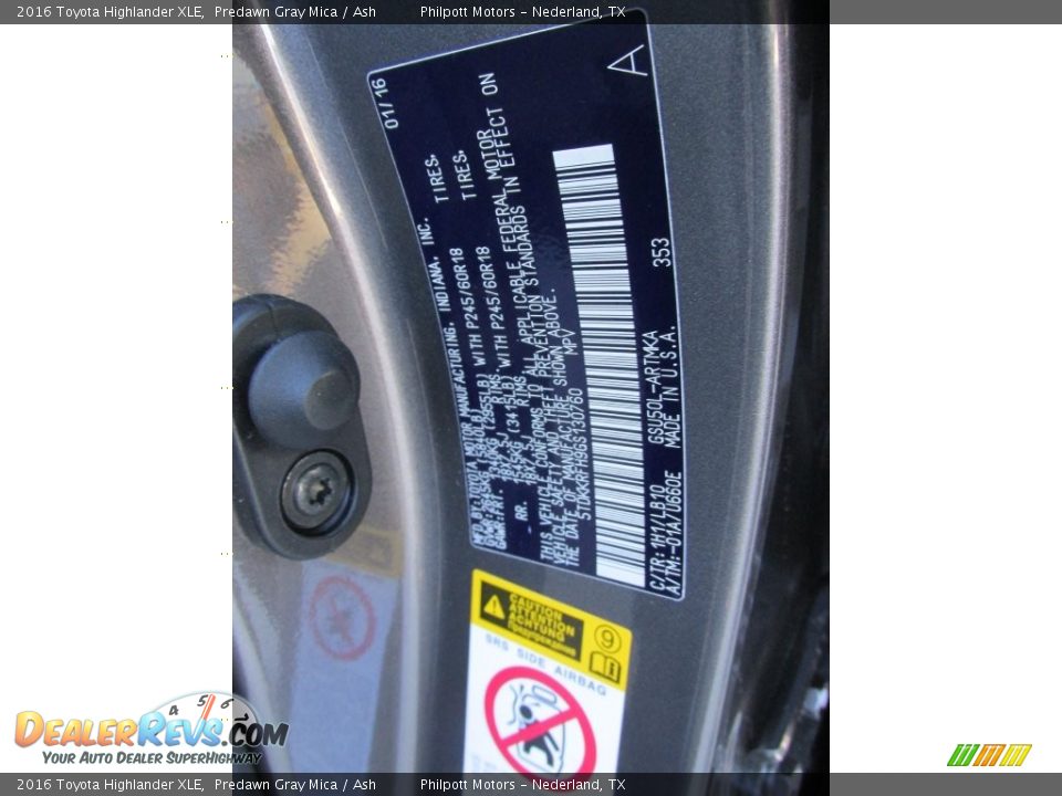 2016 Toyota Highlander XLE Predawn Gray Mica / Ash Photo #36