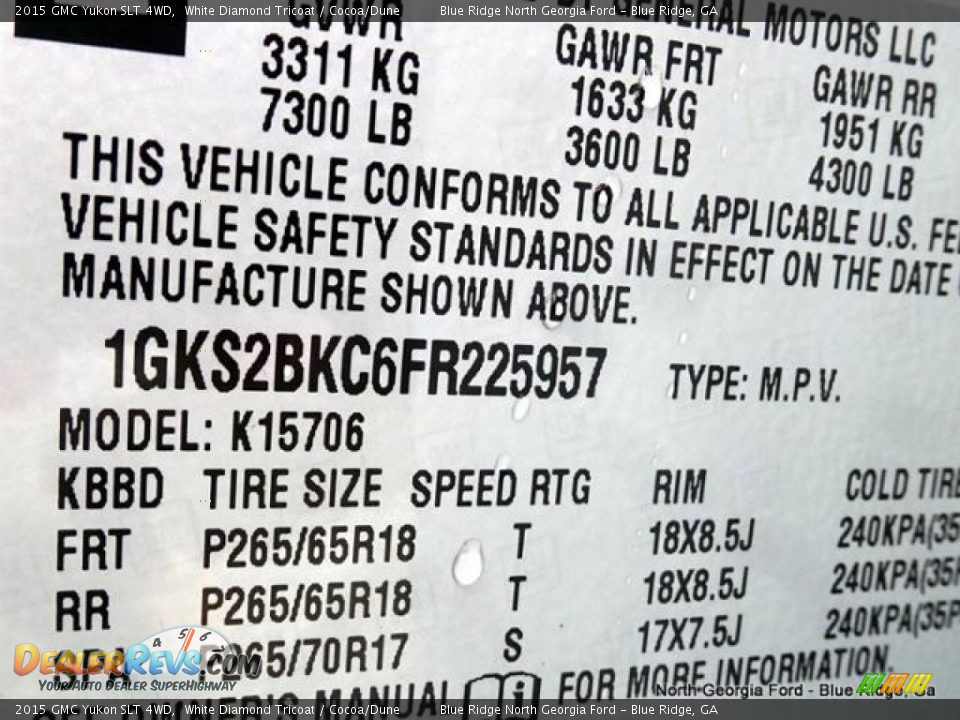 2015 GMC Yukon SLT 4WD White Diamond Tricoat / Cocoa/Dune Photo #32