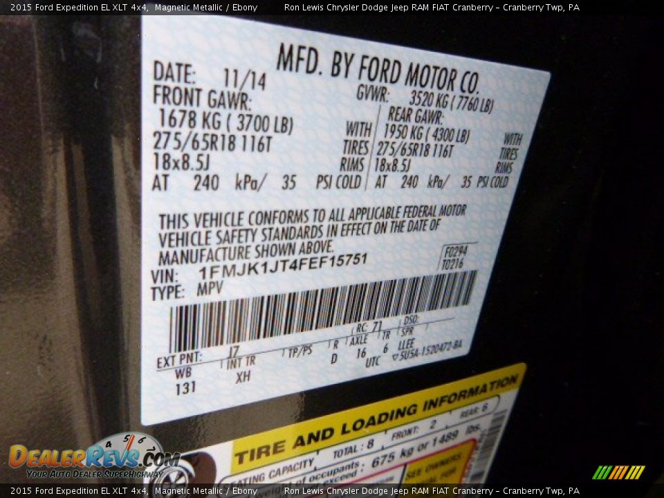 2015 Ford Expedition EL XLT 4x4 Magnetic Metallic / Ebony Photo #15