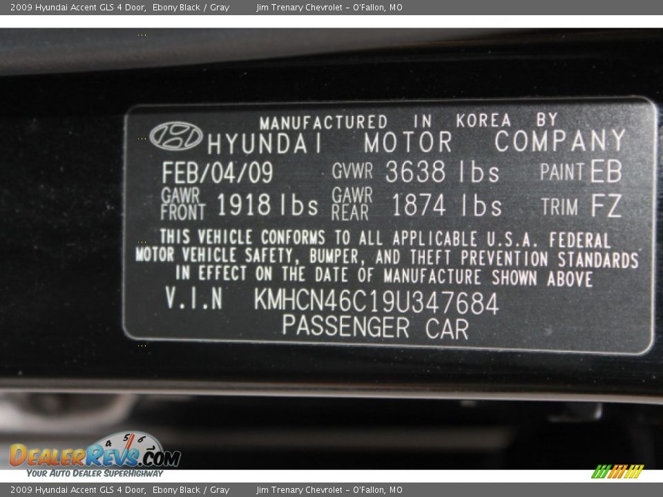 2009 Hyundai Accent GLS 4 Door Ebony Black / Gray Photo #17