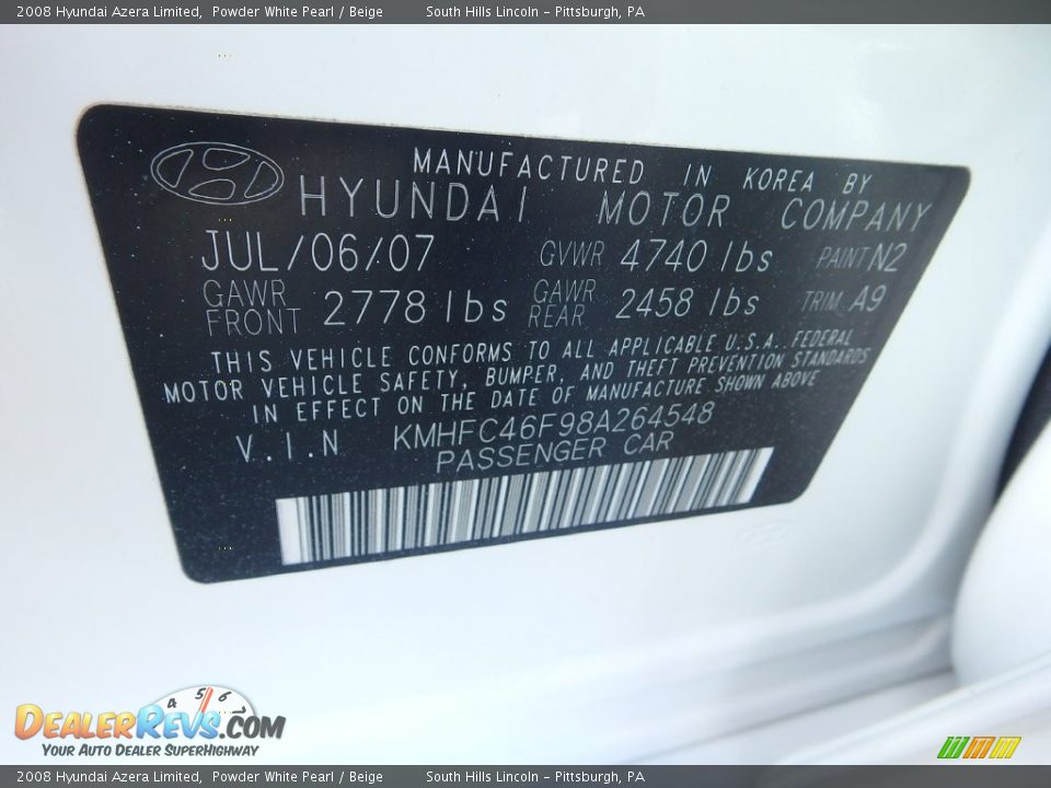 2008 Hyundai Azera Limited Powder White Pearl / Beige Photo #24