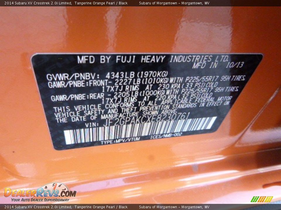 2014 Subaru XV Crosstrek 2.0i Limited Tangerine Orange Pearl / Black Photo #17