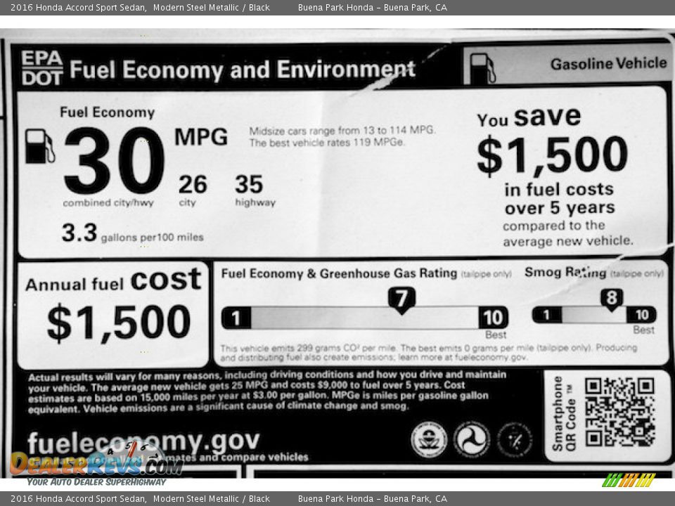 2016 Honda Accord Sport Sedan Modern Steel Metallic / Black Photo #17