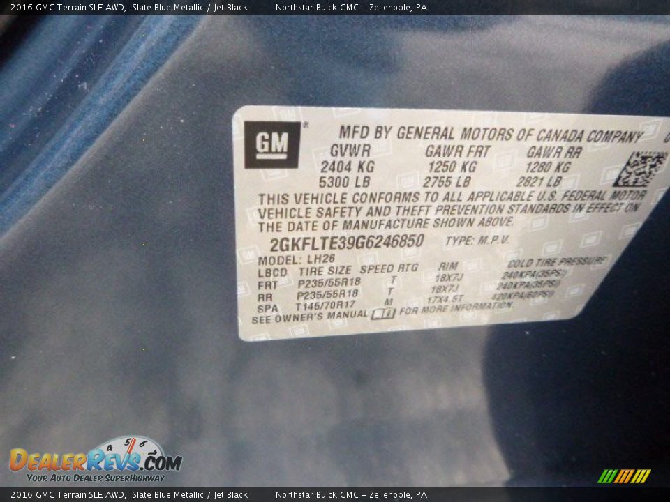 2016 GMC Terrain SLE AWD Slate Blue Metallic / Jet Black Photo #15