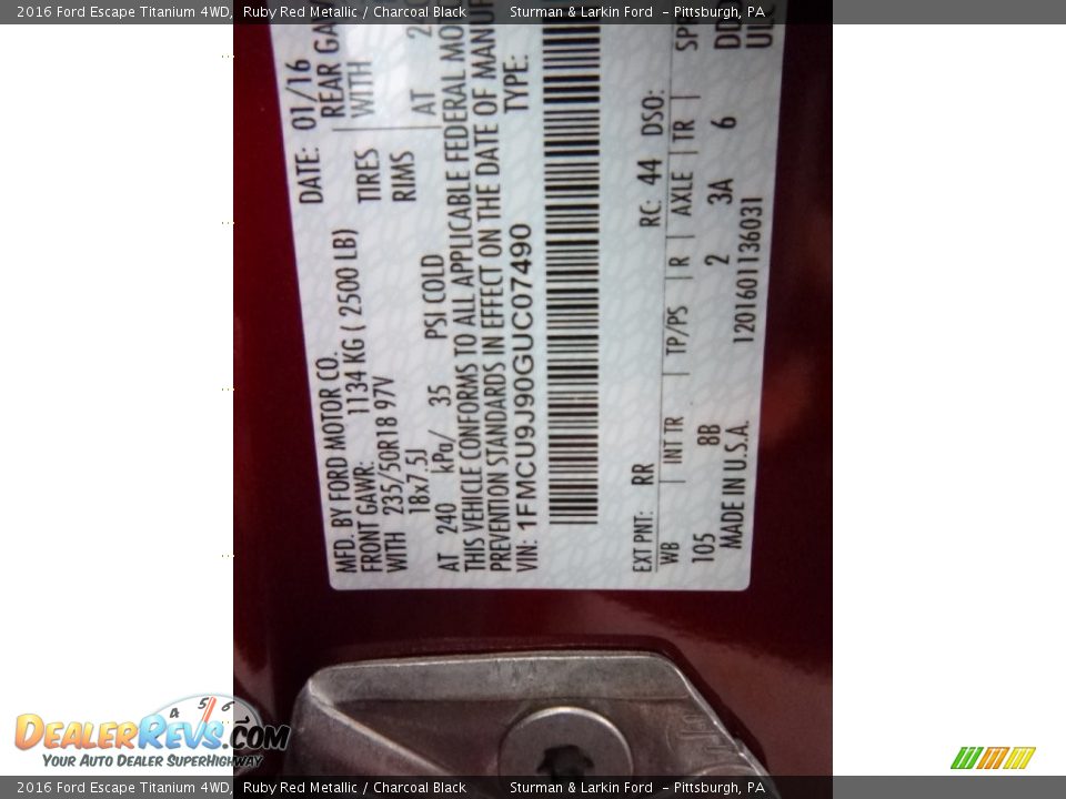 2016 Ford Escape Titanium 4WD Ruby Red Metallic / Charcoal Black Photo #10