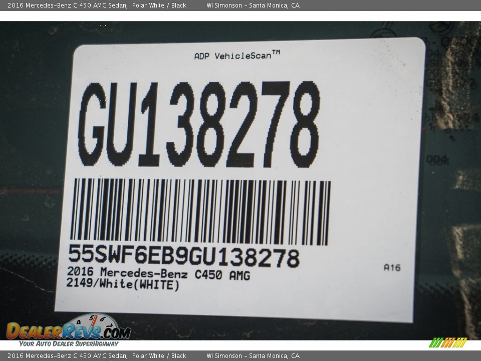 2016 Mercedes-Benz C 450 AMG Sedan Polar White / Black Photo #8