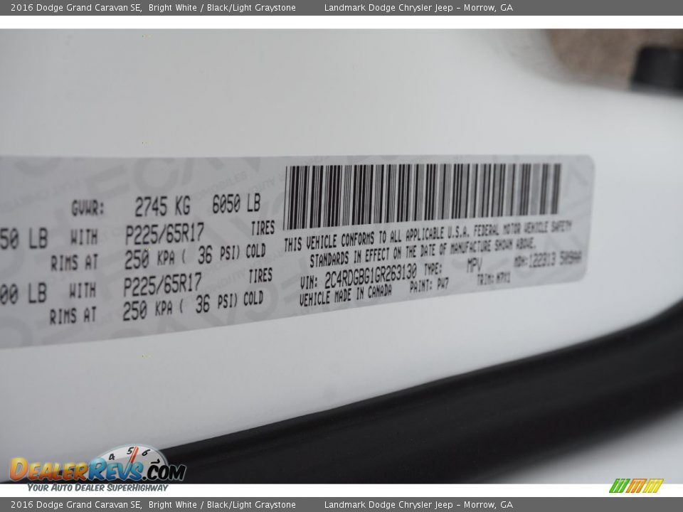 2016 Dodge Grand Caravan SE Bright White / Black/Light Graystone Photo #9