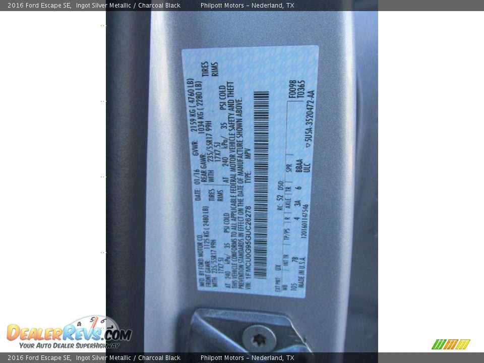 2016 Ford Escape SE Ingot Silver Metallic / Charcoal Black Photo #31