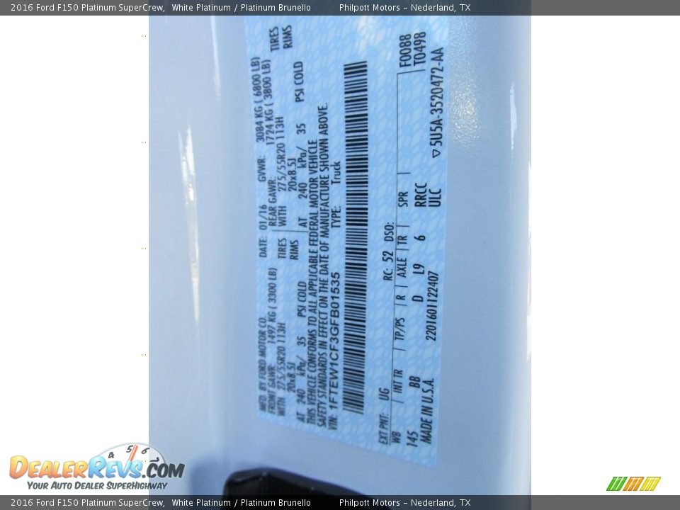 2016 Ford F150 Platinum SuperCrew White Platinum / Platinum Brunello Photo #35