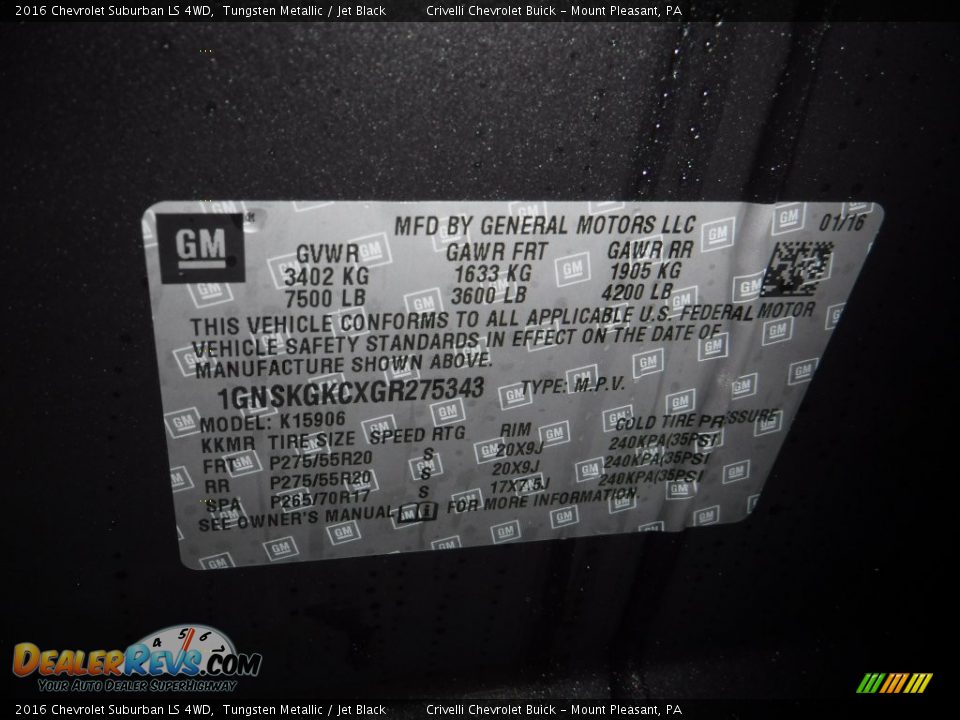 2016 Chevrolet Suburban LS 4WD Tungsten Metallic / Jet Black Photo #27