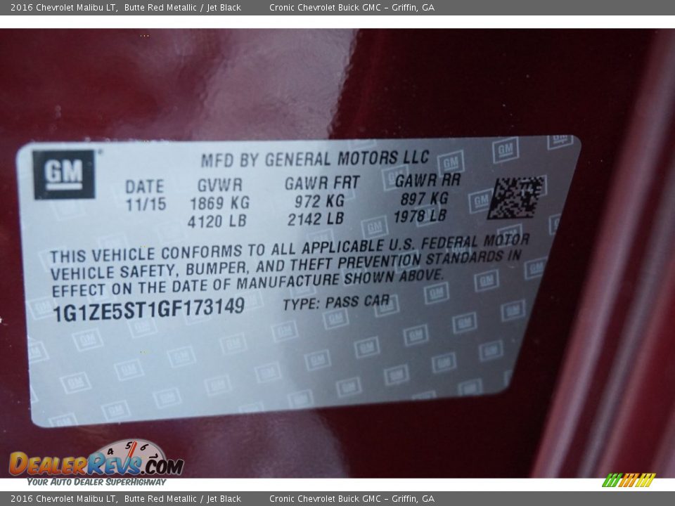 2016 Chevrolet Malibu LT Butte Red Metallic / Jet Black Photo #16