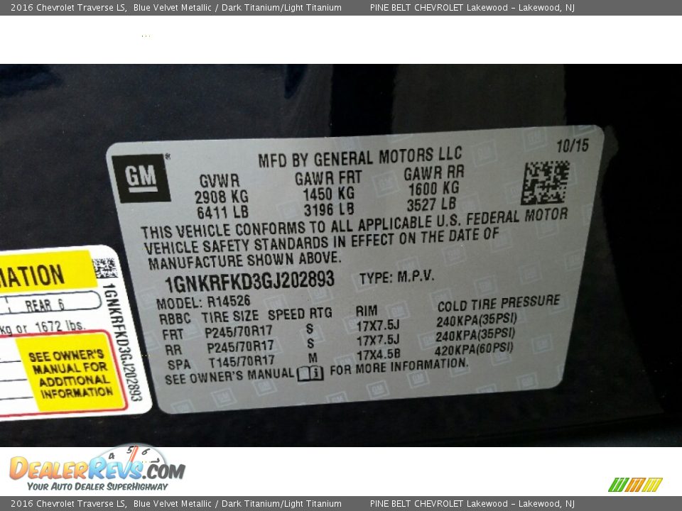 2016 Chevrolet Traverse LS Blue Velvet Metallic / Dark Titanium/Light Titanium Photo #9