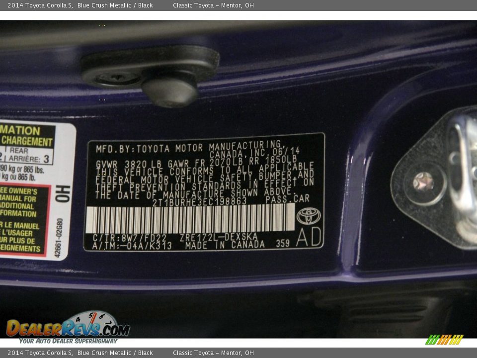 2014 Toyota Corolla S Blue Crush Metallic / Black Photo #19