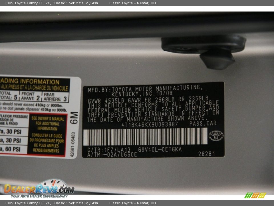 2009 Toyota Camry XLE V6 Classic Silver Metallic / Ash Photo #20