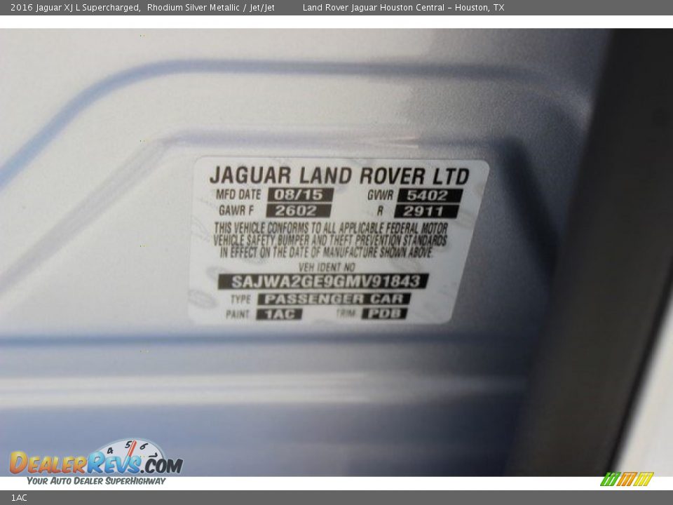 Jaguar Color Code 1AC Rhodium Silver Metallic