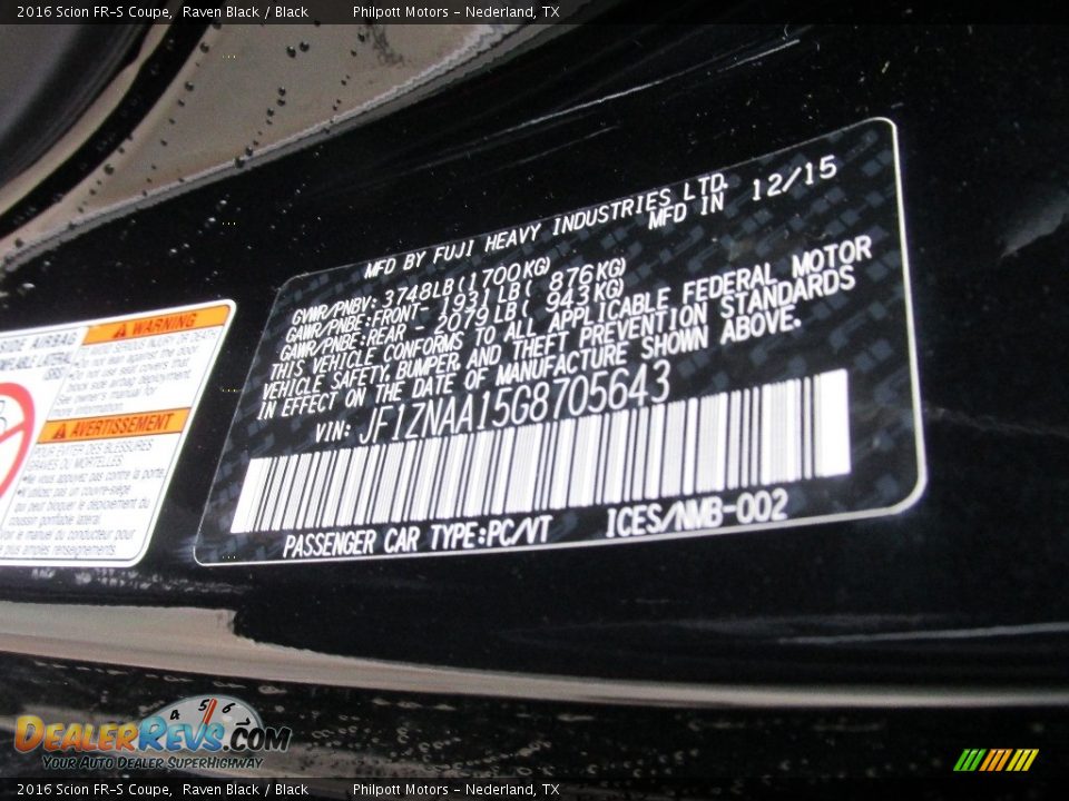 2016 Scion FR-S Coupe Raven Black / Black Photo #30