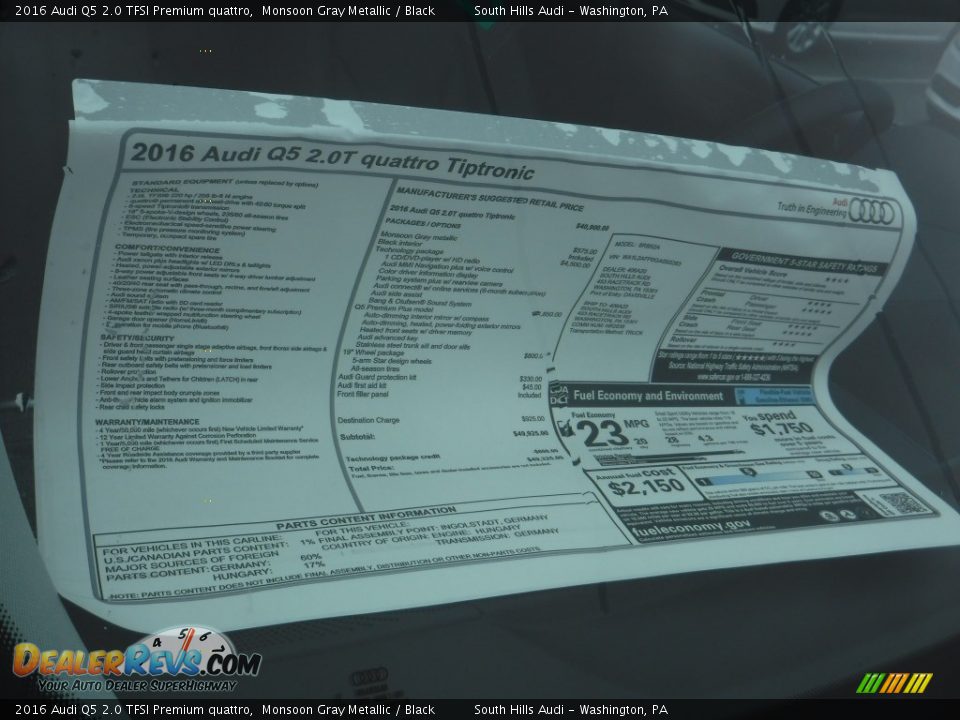 2016 Audi Q5 2.0 TFSI Premium quattro Monsoon Gray Metallic / Black Photo #10